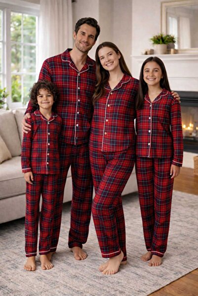 Lino Baby Anne Baba Çocuk Kombin Tam Kalıp %100 Pamuk Kuruveze Yakalı Anne Ba...