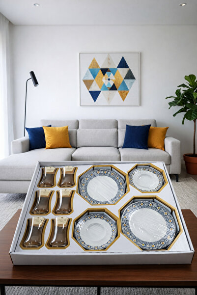 Paşabahçe 18 Parça Harencıya Pasta Takımı| 6 Adet Çay Bardağı Puantiyeli 6 Ad...