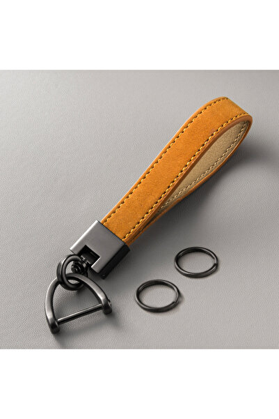 Choice3 Yellow Car Key Chain Luxury Genuine Leather Keychain Pure Color Buckl...