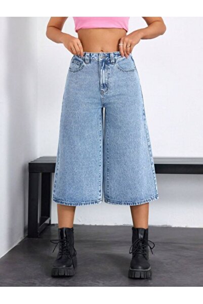 DENİKK Trend Special Washing Laser-Cut Baggy Denim Capri Roller Bermuda Shorts