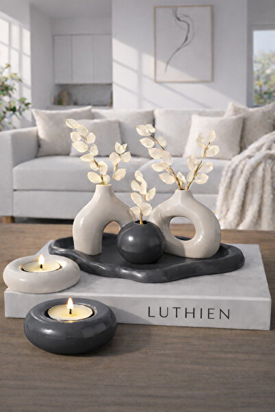 Luthien Minimal Decorative Vase Set 6 Pieces with Tray