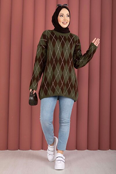 EBRUTESETTÜR Softie Baklava Patterned Knitwear Sweater Khaki