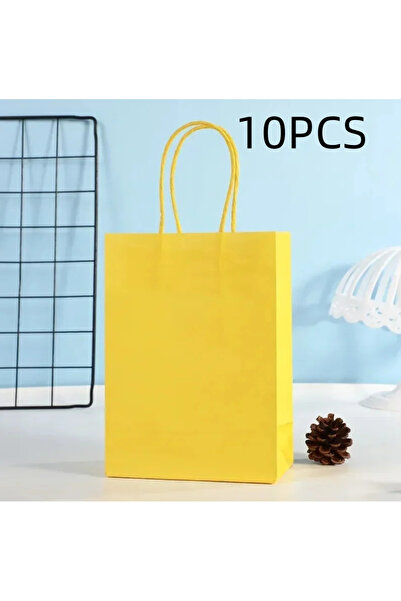 Choice32 10 أكياس تسوق ملونة للحلوى، 16×12×6 سم، لون أصفر، 10 قطع، حقيبة هداي...