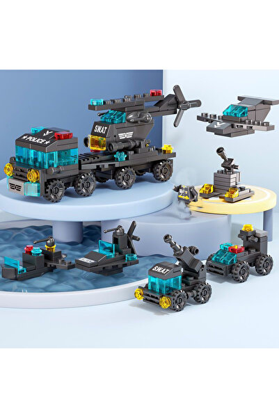 Choice6 8732-7 مكعبات بناء صغيرة الحجم 6 في 1، سيارة شرطة، شاحنة إطفاء، نموذج...