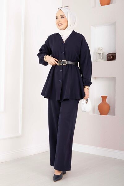EBRUTESETTÜR Silva Drawstring Waist Tunic Set Navy Blue