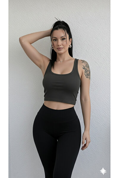 RİEMA Women's Ribbed Look Sporty Slim Fit Body-Fitting 95% Cotton U-Square Ne...