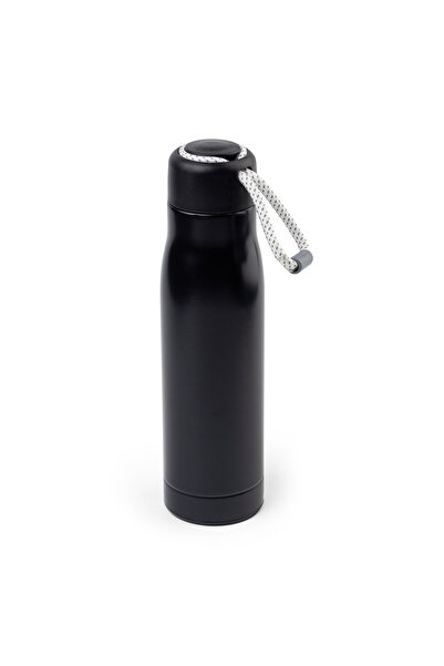 mercanpromosyon Silver Steel Thermos with Knitted Drawstring and Strap - Mini...