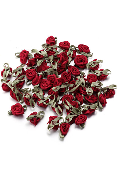 choice2 ٥٠ قطعة من براعم الورد المصنوعة من شريط ساتان بلون النبيذ الأحمر، مقا...