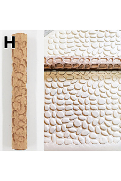 Choice7 دبوس دوار خشبي من الفخار الخزفي منقوش بنمط زهرة لفافة طينية نقوش بارزة.