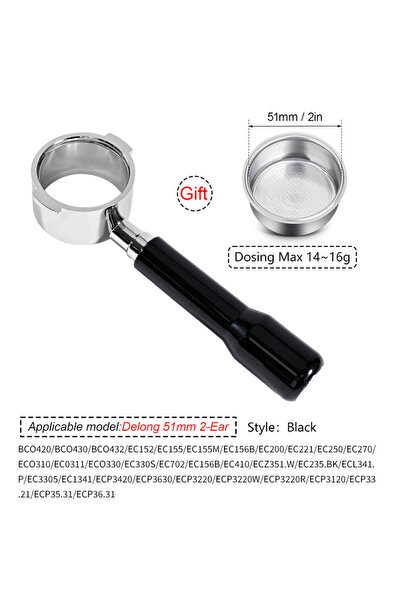 Choice5 حامل فلتر قهوة أسود بفتحتين، 51 مم، متوافق مع ماكينات ديلونجي EC200/E...