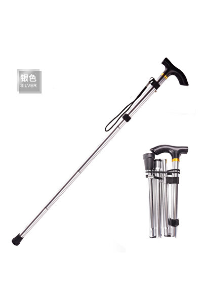 Choice4 عصا قابلة للطي فضية اللون، محمولة، بخمسة مستويات لضبط الارتفاع، مع تص...