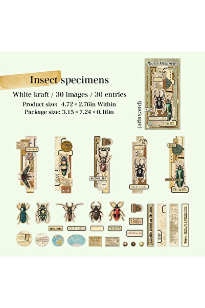 Choice1 2 30 ورقة من ملصقات الكولاج على شكل حشرات من سلسلة الذكريات القديمة ل...