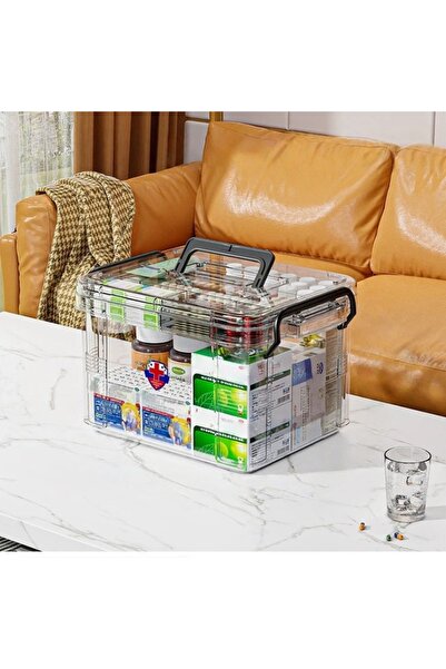 Choice3 صندوق تخزين منظم أدوية شفاف مع صينية، صندوق تخزين أدوية سميك، متعدد ا...