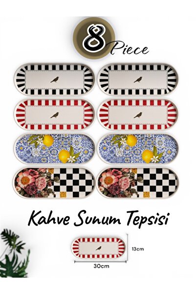 Dem Home 8 Pieces of Coffee Presentation Tray with Patterned Colors - Bird Pa...