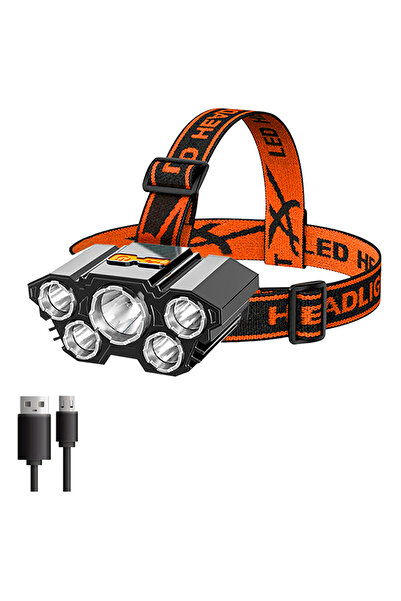 choice2 مصباح رأس هايناست 5LED من النوع B، قابل لإعادة الشحن عبر منفذ USB، مص...