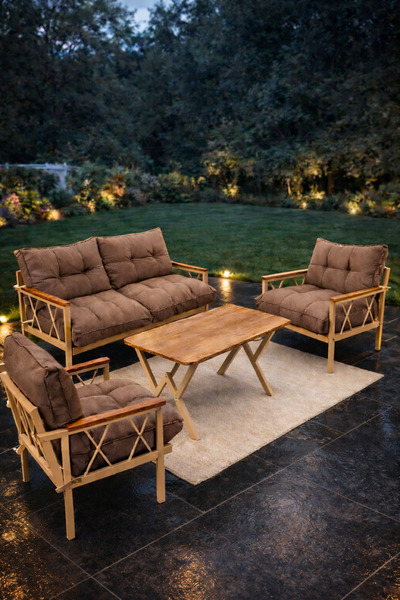 UFUK HOME Miray Cappuccino 211 Masalı Antrasit Fermuarlı Düğmeli Bahçe Oturma...