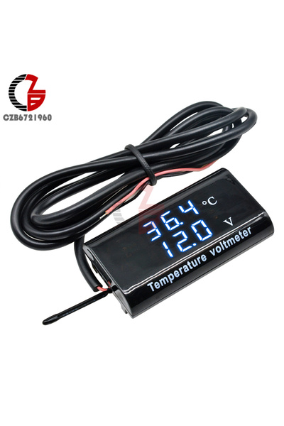 choice2 Blue-Blue DC 12V Digital Temperature Voltmeter Meter IPX6 Waterproof ...