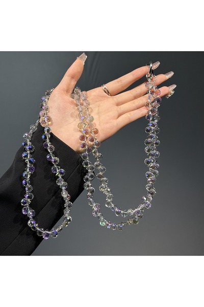 Choice3 حبل هاتف طويل فاخر باللون الأرجواني، يُحمل على الكتف، مزين بخرز كريست...