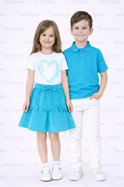 Nacar 23 Nisan 29 Ekim Kız&Erkek Çocuk Double Kumaş Etek-Kalp Baskı Tshirt-La...