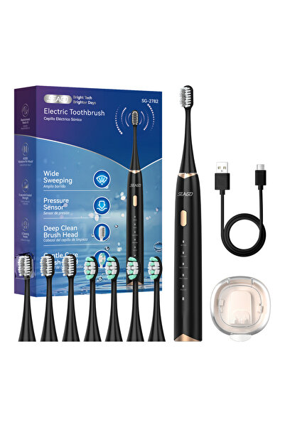 Choice1 SG-2782Black Seago Electric Toothbrush with 8 Replaceable Toothbrush ...