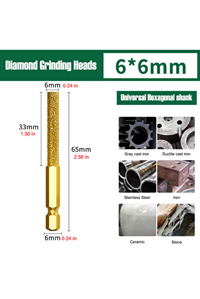 Choice1 6mm Cylindrical Diamond Grinding Head 6mm Universal Shank Brazing Fil...