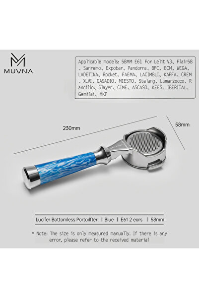 Choice8 E61-58blue-2ear MUVNA Espresso Bottomless Portailfter Lucifer Series,...