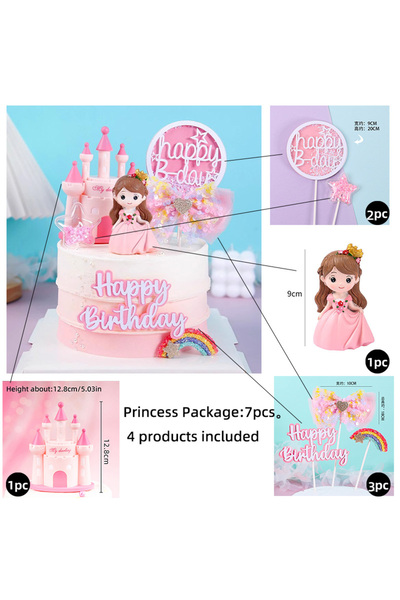 Choice31 Princess Set A Princess Cake Topper Happy Birthday Castle Prince Cak...