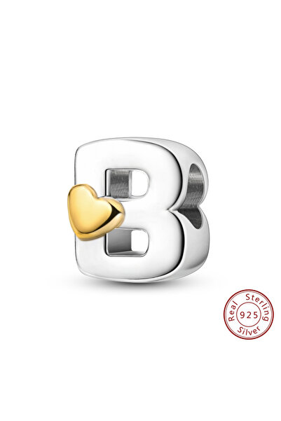 Choice11 B Classic 925 Sterling Silver 26 Letters A-Z Alphabet Charm Heart Lo...