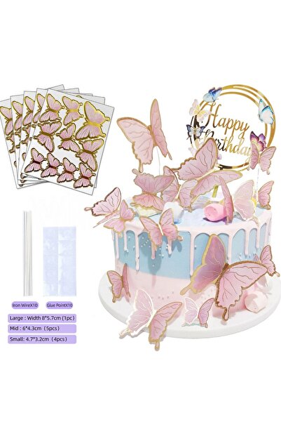 choice2 50pcs-Pink A 50Pcs 3D Butterfly Cake Topper Decoration Party Supplies...