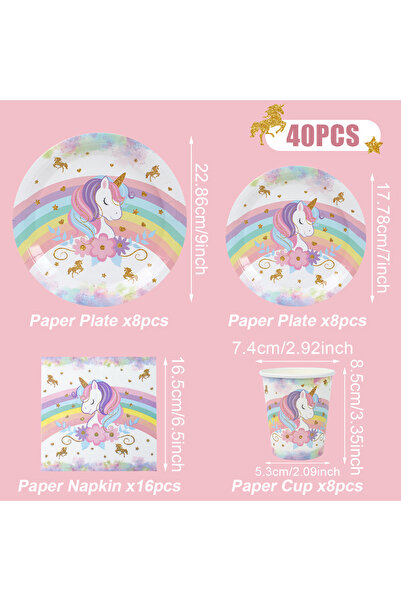Choice1 40pcs tableware set Unicorn Party Disposable Tableware Plates Napkin ...