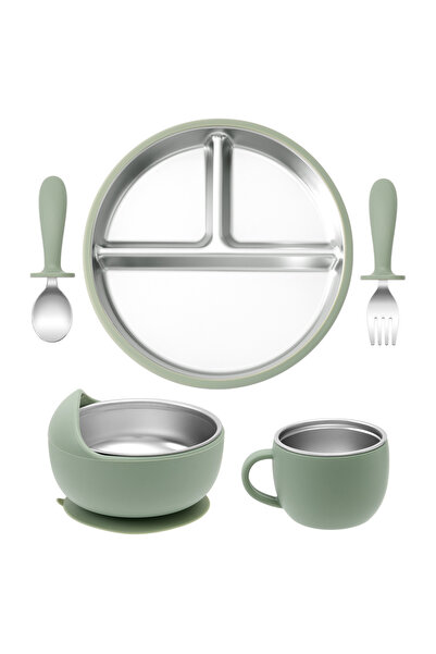 Choice8 55-sage 5PCS Stainless Steel Dishes Plate Baby Feeding Set With Detac...