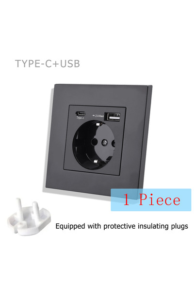 choice2 Black 1 Piece 16A EU Standard Wall Electrical Sket Type-C USB Chargin...