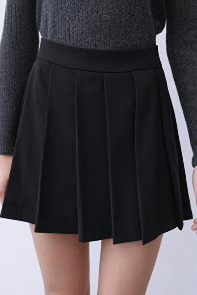 SHEBARA Black High Waist Zippered Pleated Short Skirt