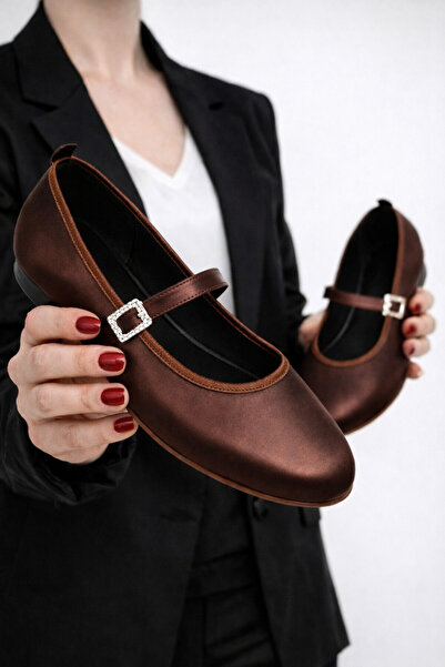 STOCON Aria Women's Satin Brown Round Toe Buckle Women's Ballerinas – Stylish...