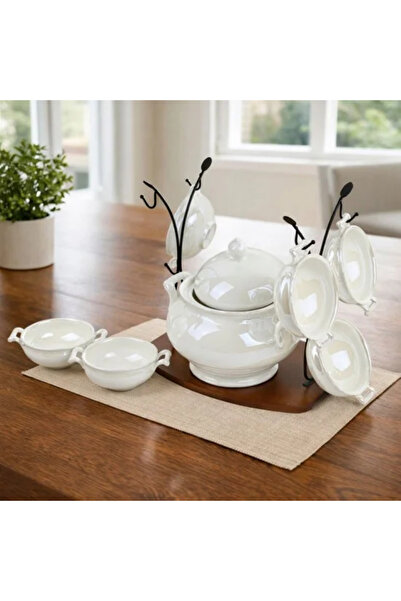 Generic Luxury Ceramic Soup Set with Wooden Holder - 9 Pieces