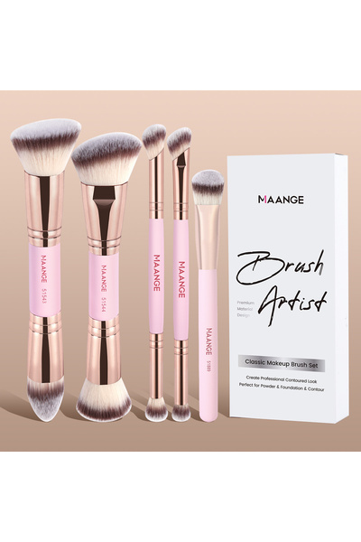 Choice1 مجموعة فرش مكياج أساسية من بينك مانج، 5 قطع: فرشاة مثلثة، فرشاة كونسي...