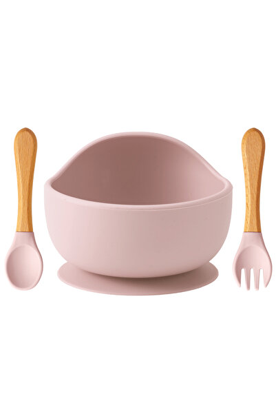 Choice6 A2 Color Kids 3PCS Silicone Baby Feeding Set Suction Bowl Wooden Spoo...