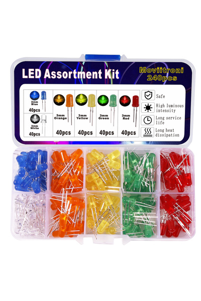 Choice مجموعة متنوعة من مصابيح LED ثنائية اللون 3 مم - 240 قطعة، شفافة، باعثة...