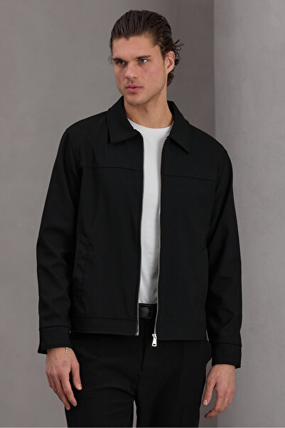 Bossago Men's Black Classic Collar Lined Casual Seasonal Jacket