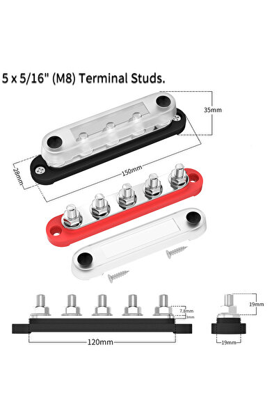 Choice3 2PCS 5XM8 DaierTek Car Terminal Blk Negative Bus Bar 12V 150A Termina...