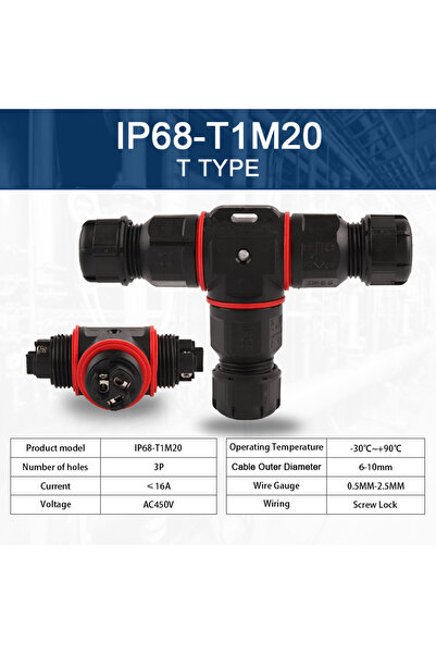 Choice قطعة واحدة من موصل T1M20-3P (6-10 مم) مقاوم للماء بمعيار IP68، من نوع ...