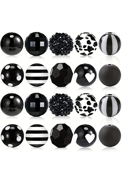 Choice6 Black 20 Pcs Chunky Bubblegum Beads Fal Beads Pen Beads Large Rhinest...