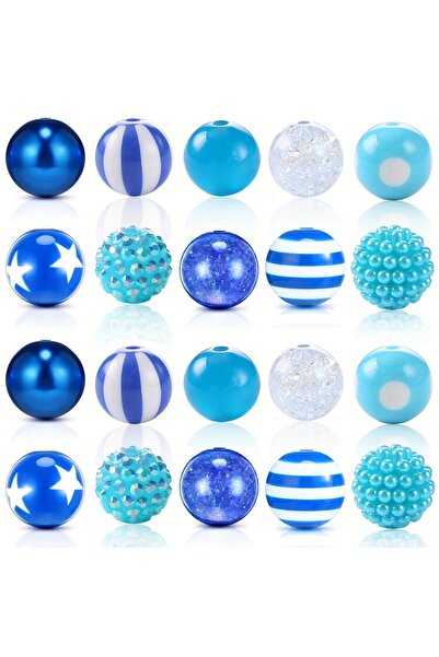 Choice7 Blue 20 Pcs Chunky Bubblegum Beads Fal Beads Pen Beads Large Rhinesto...