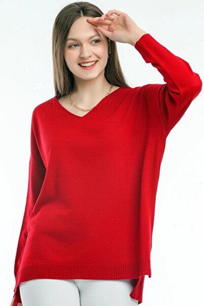 ORZUQLIFE V-neck Long T Sleeve Back Long Front Short Slit Loose Cut Seasonal ...