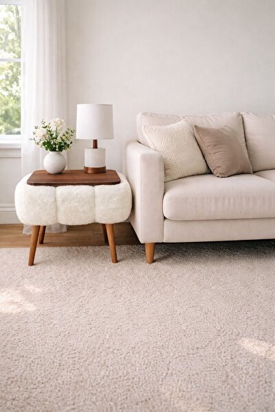 KOKİ DESİGN Papatya Wellsoft Kırık Beyaz Kumaş Kaplamalı Dikdörtgen Sehpa