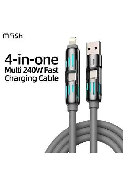 Choice3 شاحن MFISH متعدد الوظائف 4 في 1، لون رمادي فاتح، يدعم USB، Type C، Li...