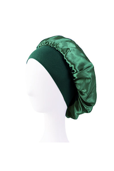 Choice12 قبعة نوم جديدة واسعة الحواف من الساتان الأخضر الداكن، لفّ شعر حريري ...