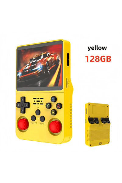 Choice15 جهاز ألعاب فيديو محمول كلاسيكي R36S أصفر اللون، سعة 128 جيجابايت، شا...