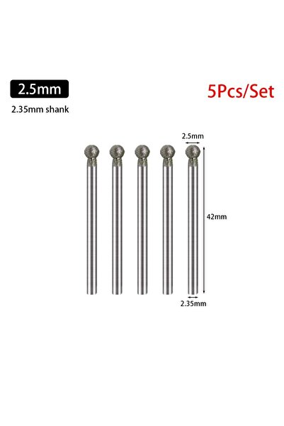 Choice7 مجموعة من 5 قطع من رؤوس حفر الصنفرة الماسية المستديرة بقطر 2.5 مم وسا...