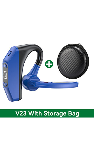 Choice7 سماعة أذن لاسلكية للأعمال V23 زرقاء مع حقيبة، شاشة LED، خطاف أذن عالم...